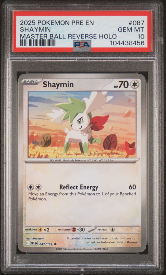 2025 POKEMON PRE EN-PRISMATIC EVOLUTIONS #087 SHAYMIN MASTER BALL REVERSE HOLO - PSA 10