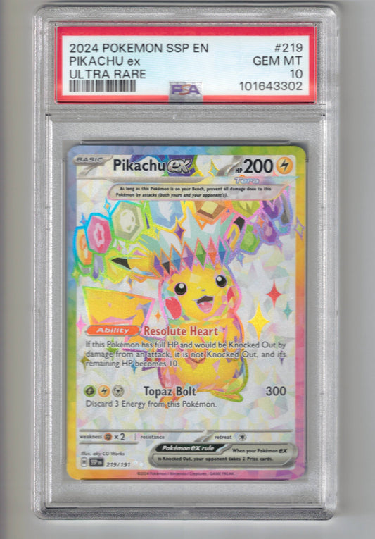 Pikachu ex #219 Pokemon Surging Sparks - PSA 10
